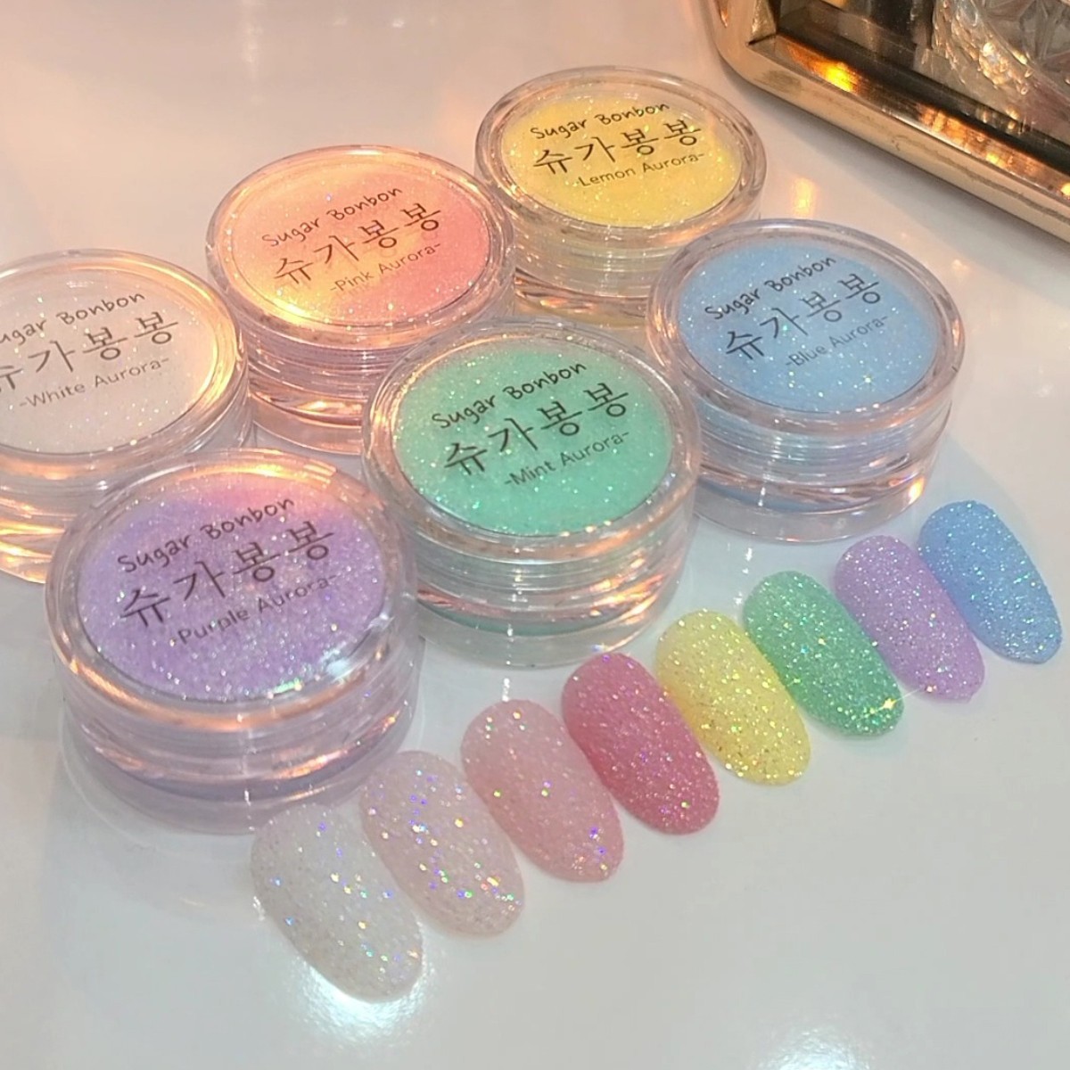 Bonnie B Sugar Bonbon Aurora Glitter Nail Powder 6 Colors K-Beauty