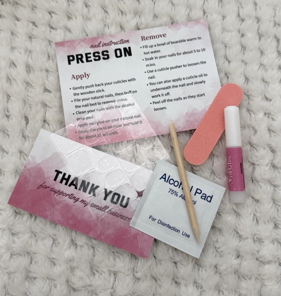 Custom Gel Press On Nails Size Medium Short Length Pink 3D Look