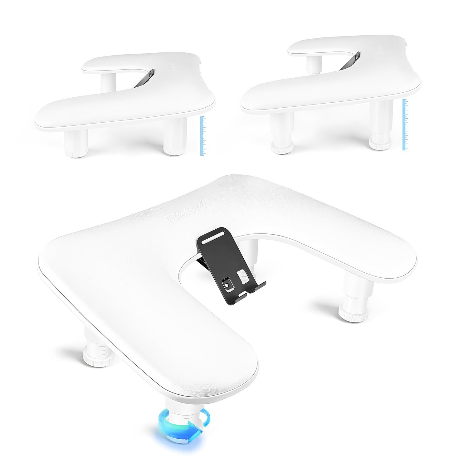 U-Shaped White Manicure Arm Rest with 360° Phone Holder & Adjustable Design for