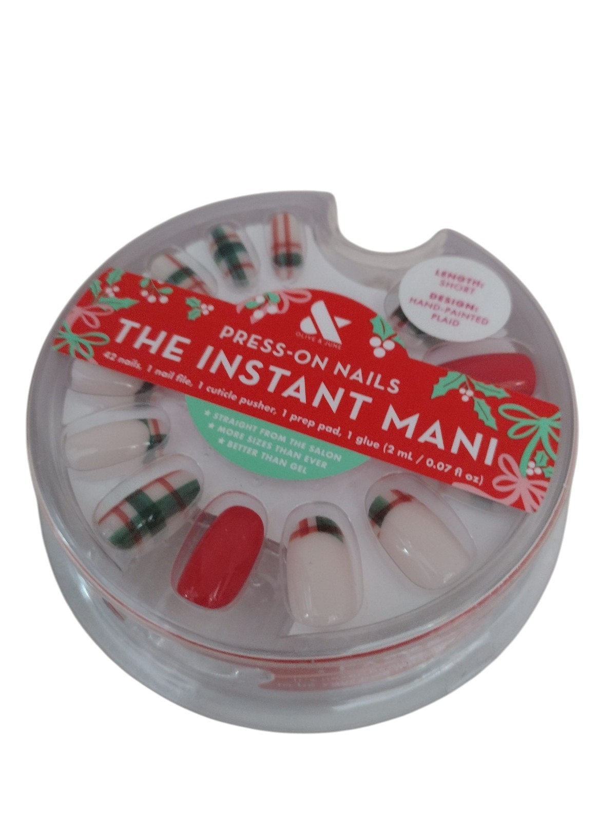 Olive & June THE INSTANT MANI 42ct SHORT LENGTH Press On Nail HAND-PAINTED PLAID