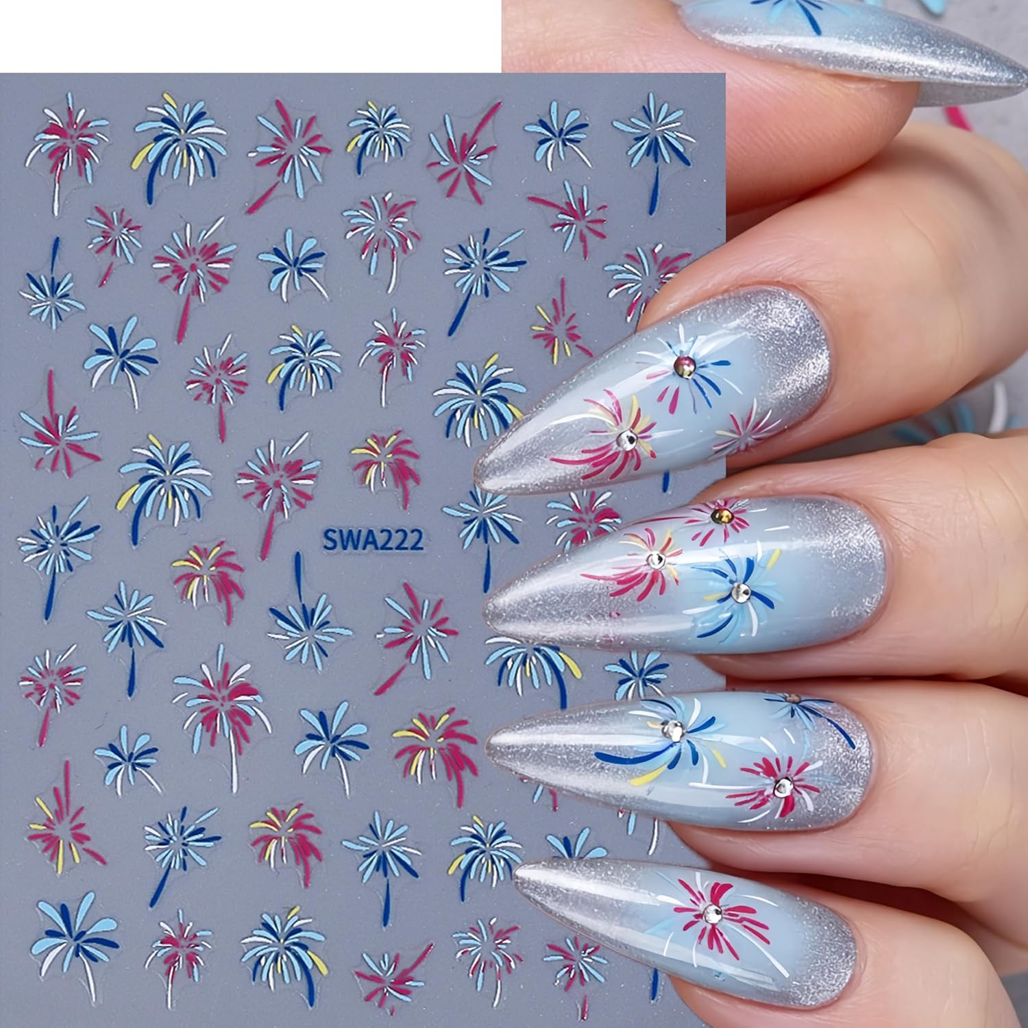 8Sheets 4Th of July Nail Stickers for Nail Art 5D Embossed Self-Adhesive Colorfu