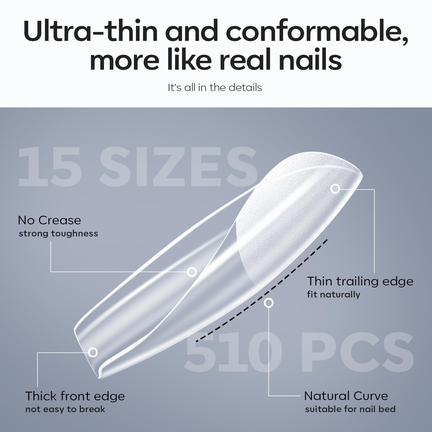 X Nail Gel Kit Medium Coffin, Upgrade 510Pcs Fake Nails, 9-in-One Glue Prep D…