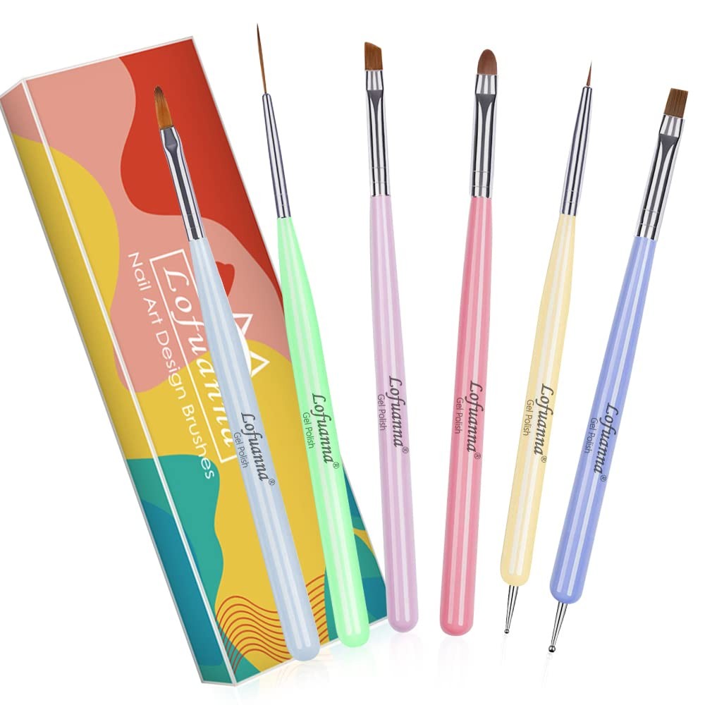 Nail Art Brushes Set 6Pcs Nail Tips Art Design Tools with Poly Extension Brus…