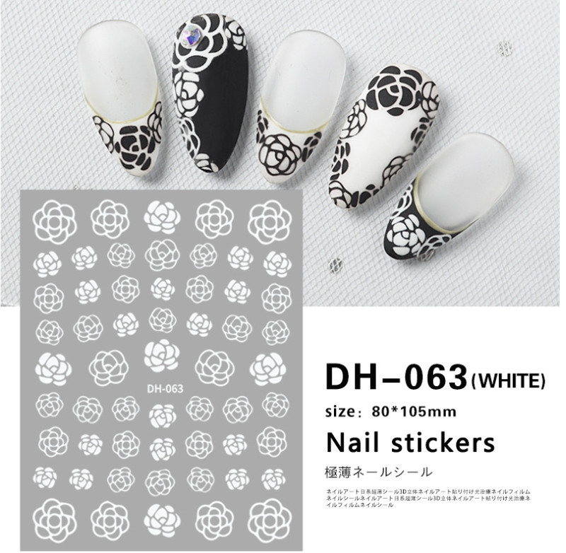 Nail art 3D stickers Adhesive Decals White Black Gold Rose Flower DH63 DIY NS53
