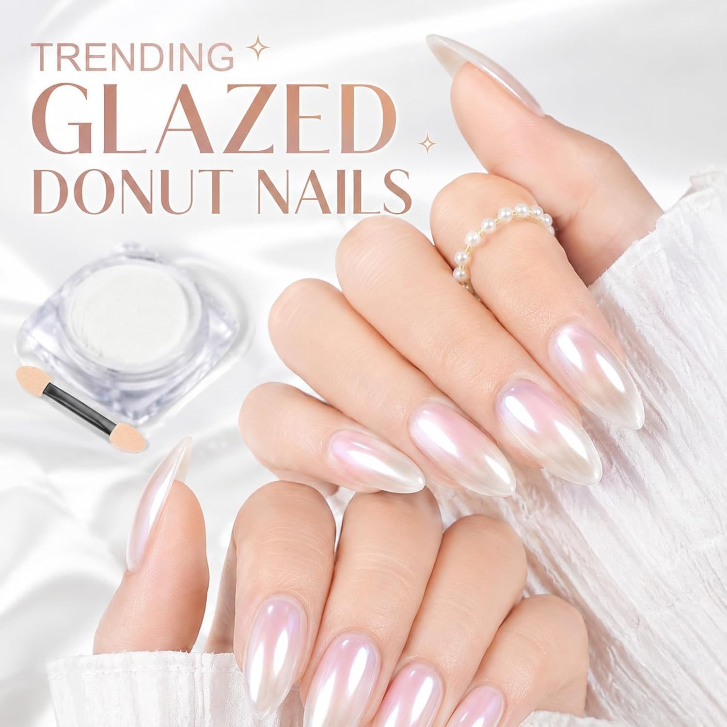 White Pearl Mirror Effect Nail Powder – Luxurious Iridescent Shine for Gel Nails