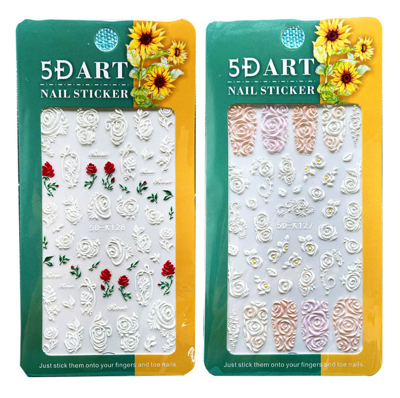 Valentine White 5D Embossed Love Rose Flower Toe Nail Art Stickers Manicure NS17