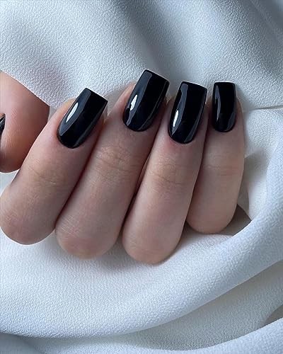 240pc Press on Nails Medium Square Fake Nails Press ons Square Nail Tips Black