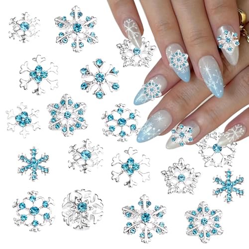 22Pcs Christmas Nail Charms Snowflake Nail Gems 3D Alloy Luxury Nail silver