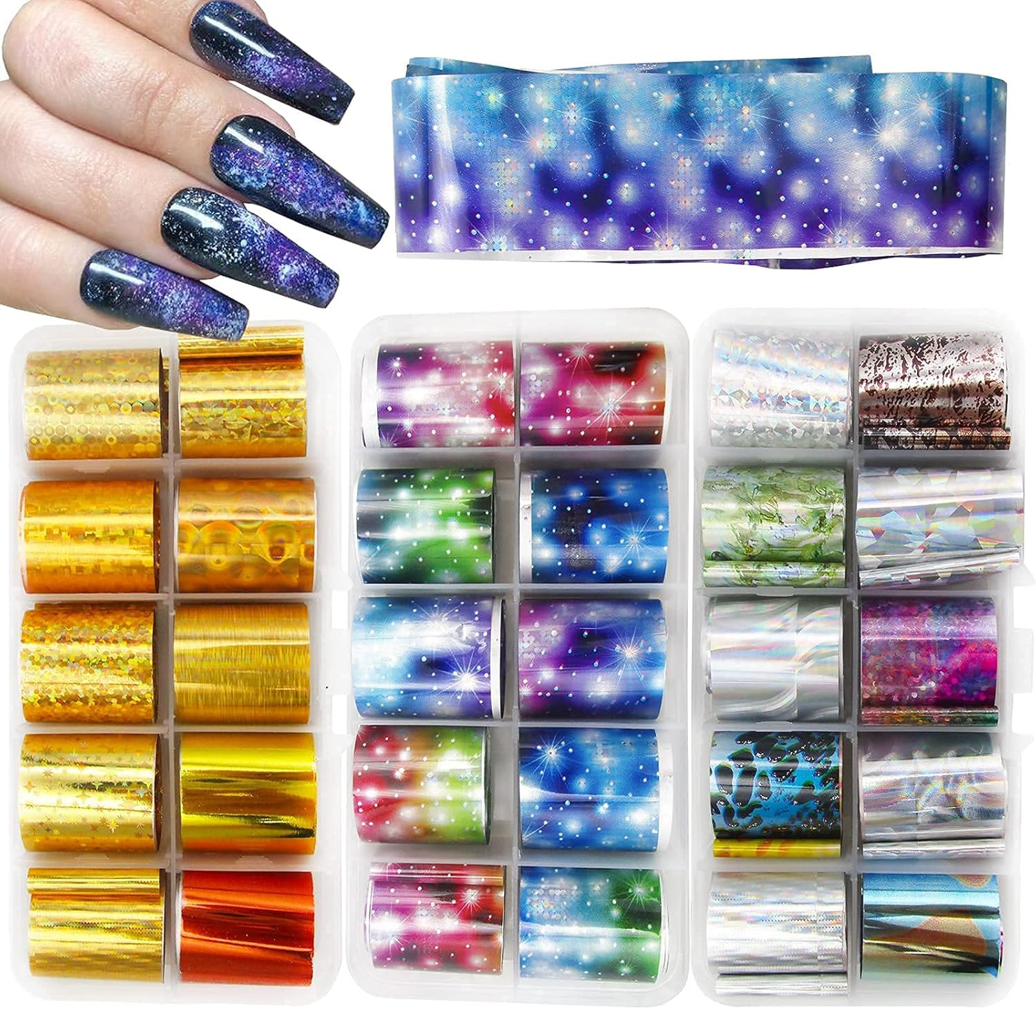 30 Sheet Holographic Transfer Nail Foil Stickers Starry Sky Nail Art Foils Stick