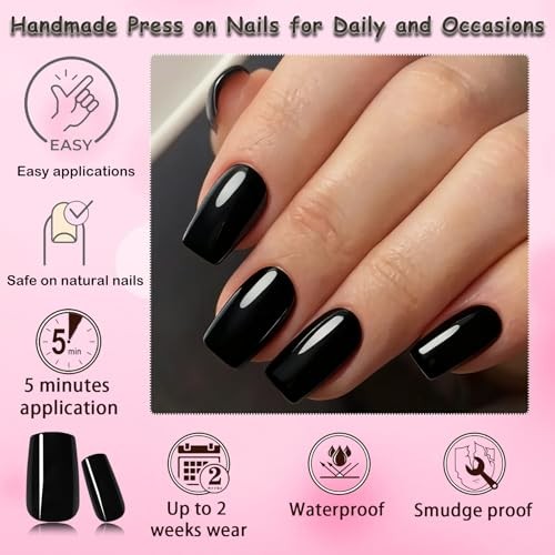 240pc Press on Nails Medium Square Fake Nails Press ons Square Nail Tips Black