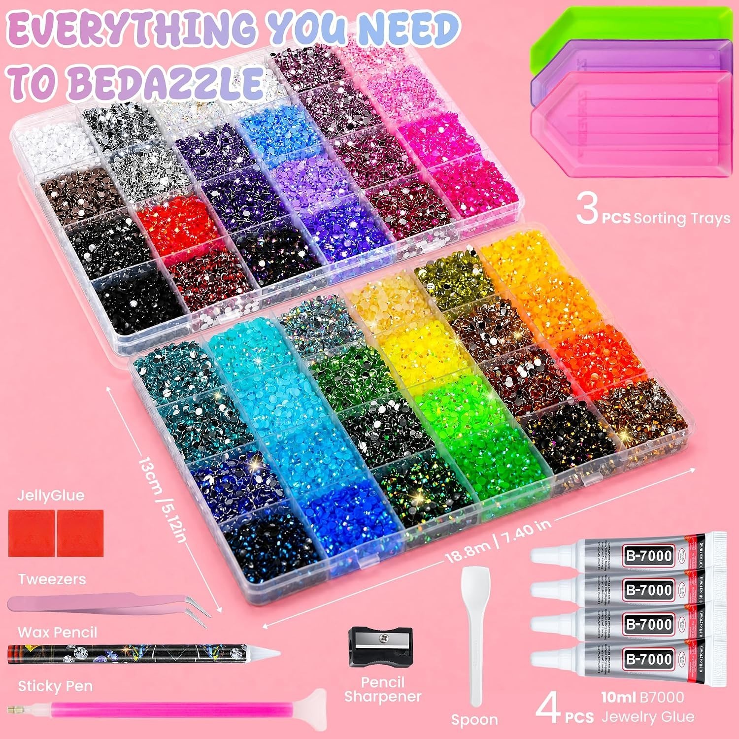 70000Pcs 2 Boxes Bedazzling Kit with Rhinestones, 48 Colors 3mm Resin Flatbac…