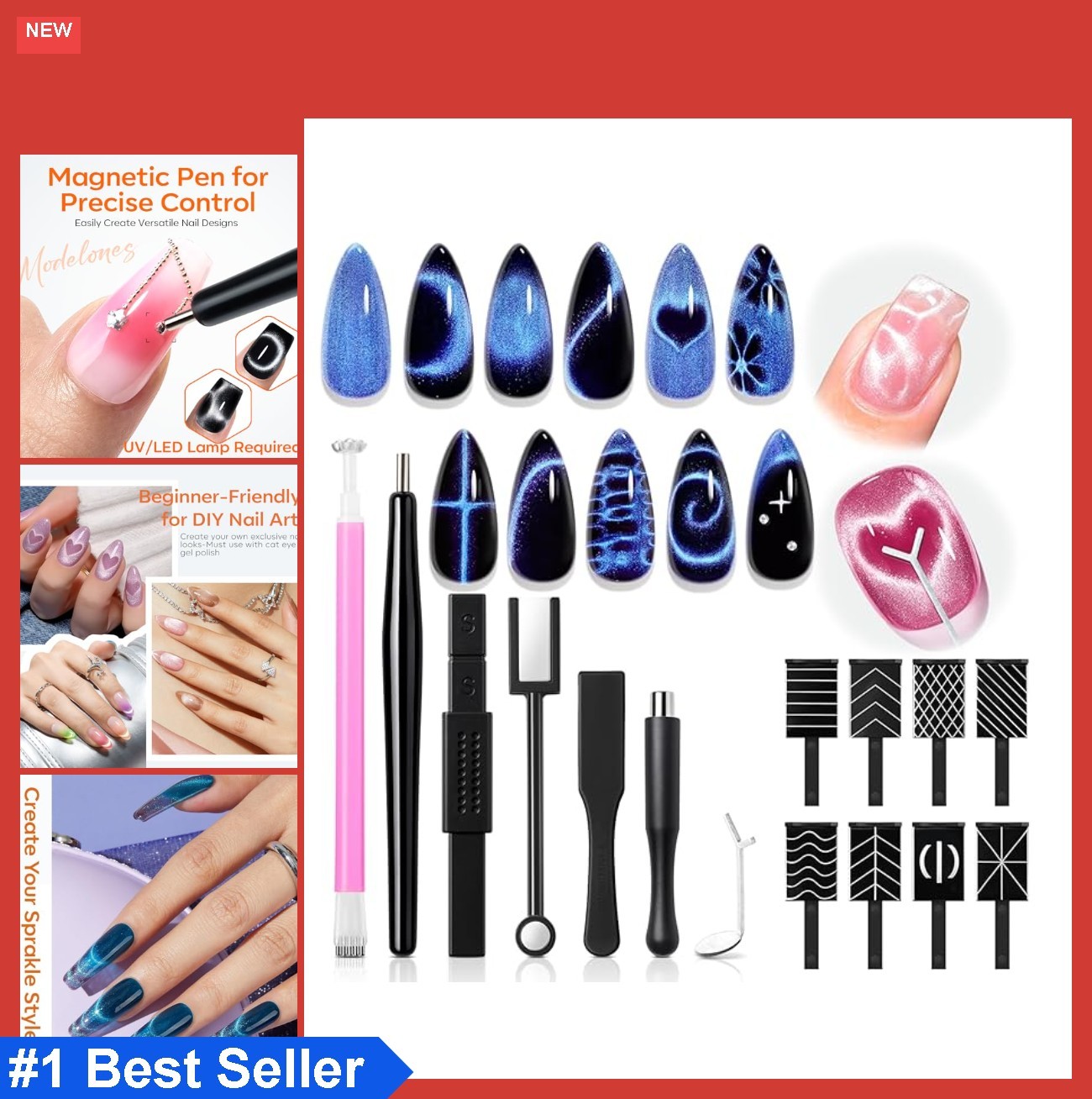 Cat Eye Magnet Set 15PCS Multi-Shape Nail Art Tool for Magnetic Gel Polish DIY