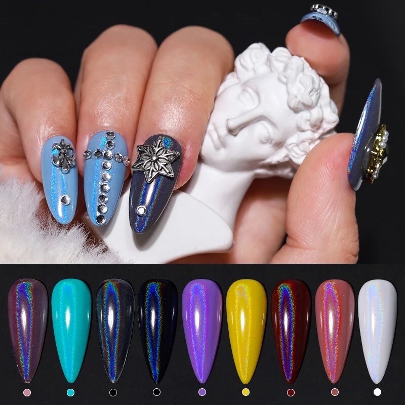 White Holographic Nail Chrome Powder Transparent Effect Clear Unicorn Rainbow