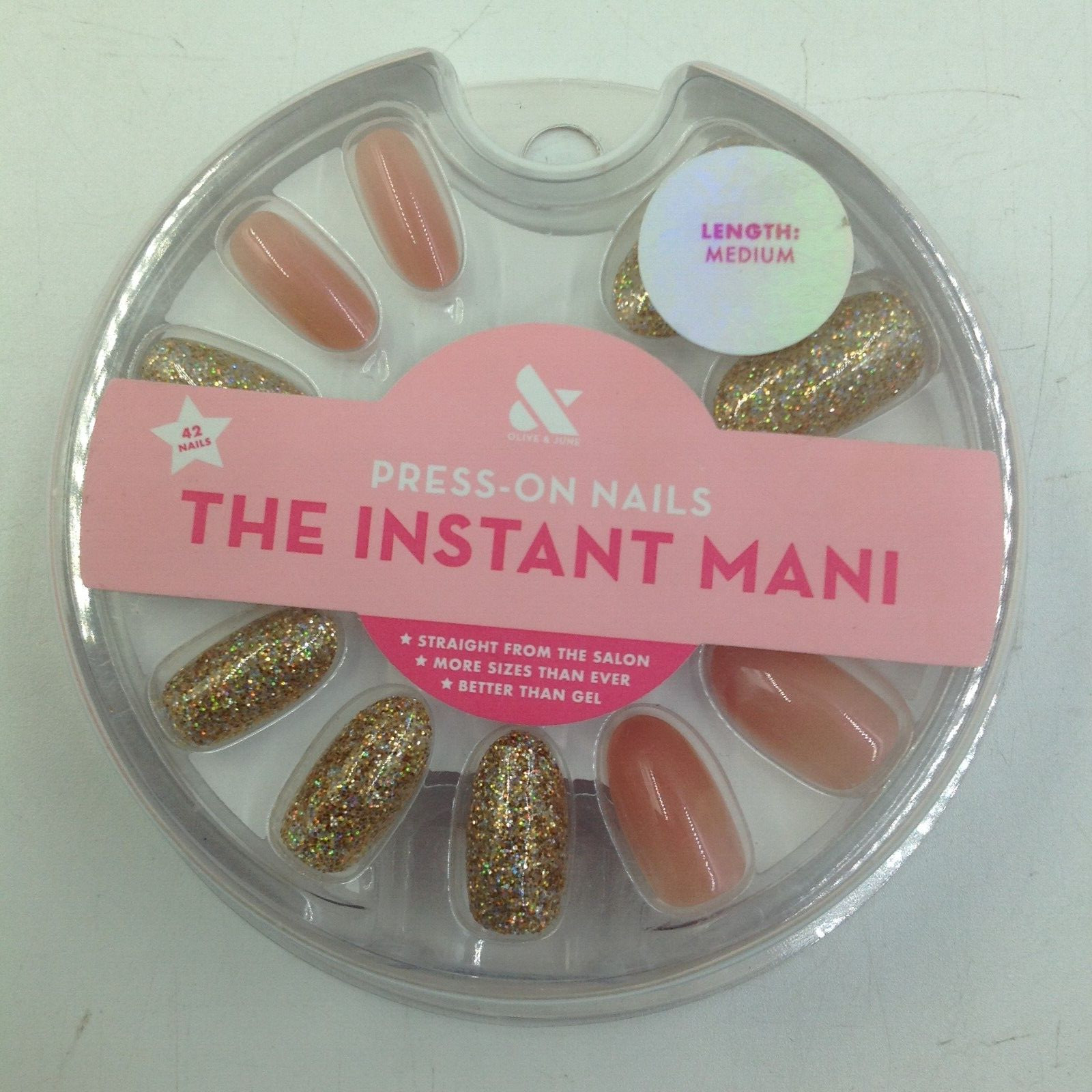 Olive & June Press-on Artificial Nails Glitter Pink Goldfish Medium Length Lot 2