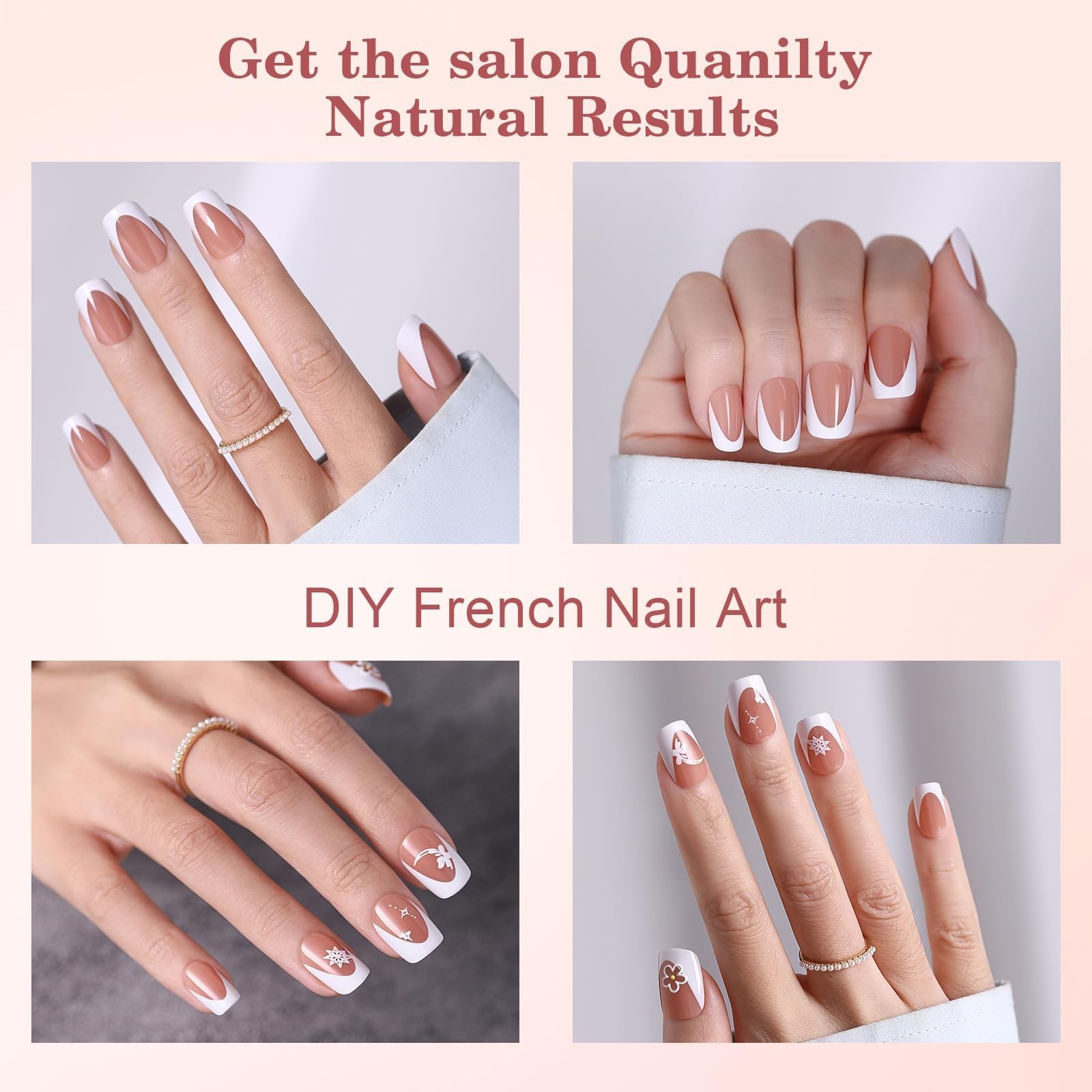 Brown Deep French Tip Press on Nails, 240Pcs White French Press On Nail XS Sh…