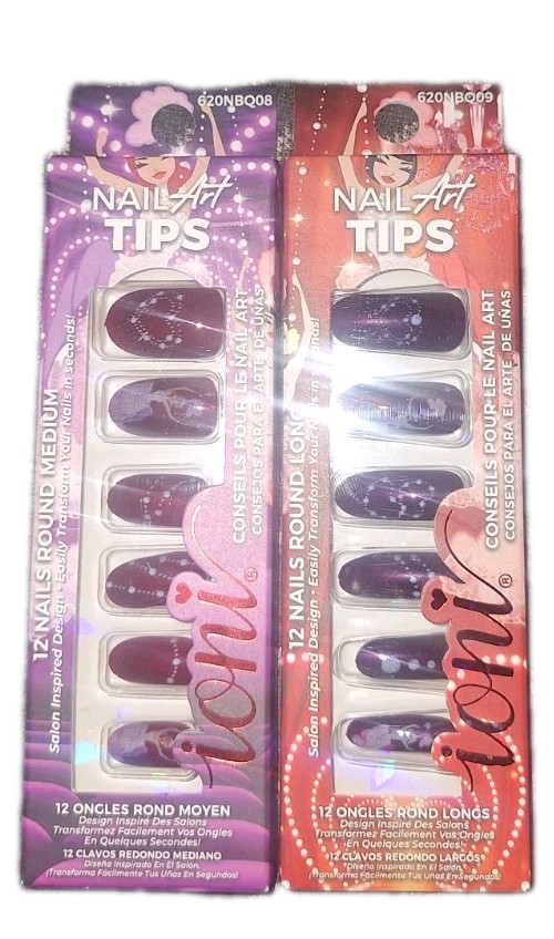 Ioni Nail Burlesque Lot Of 2. 1 Set Round Medium & 1 Set Round Long. New!