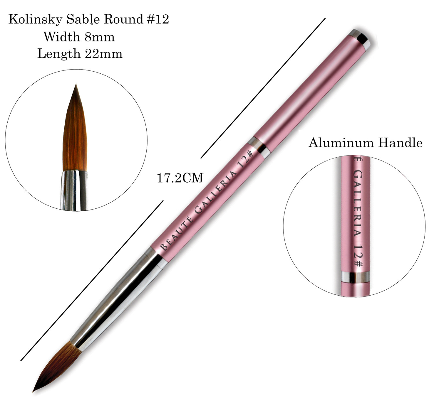 2pcs Kolinsky Round Acrylic Nail Art Brush Set Detail Painting Pen Size 8, 12