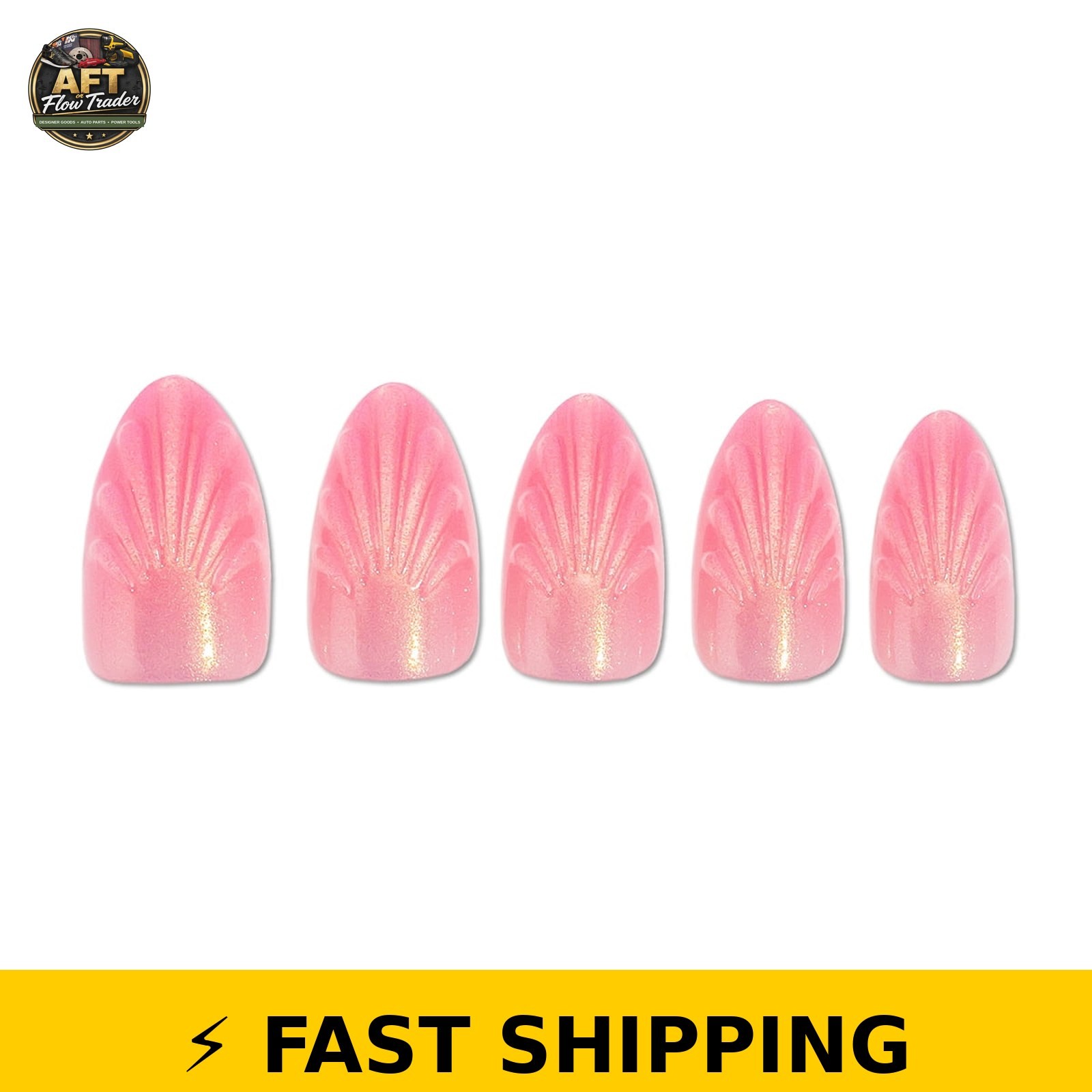 PaintLab Short Almond Press On Nails 3D Mermaid Shell Pink 30 Count