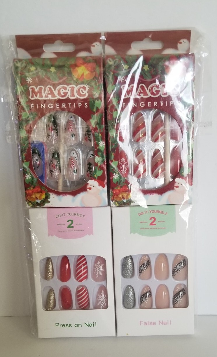 Lot Of 4 Press On Nails. Do it yourself Easy to Apply 24 Pieces Each Fun Colors