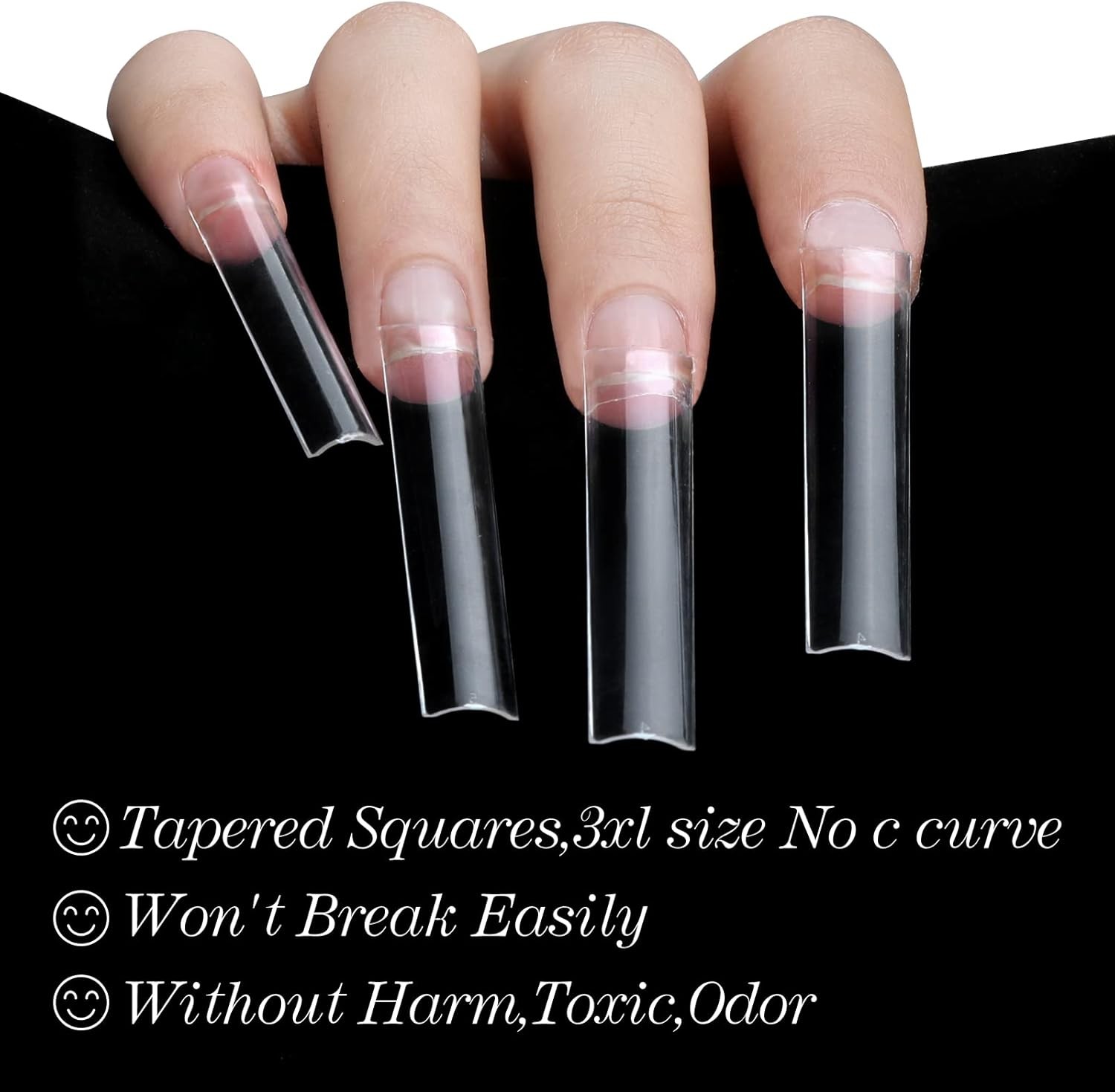 No C Curve 3XL Square Nail Tips-Clear Acrylic Nails Square Shape Nail Tips