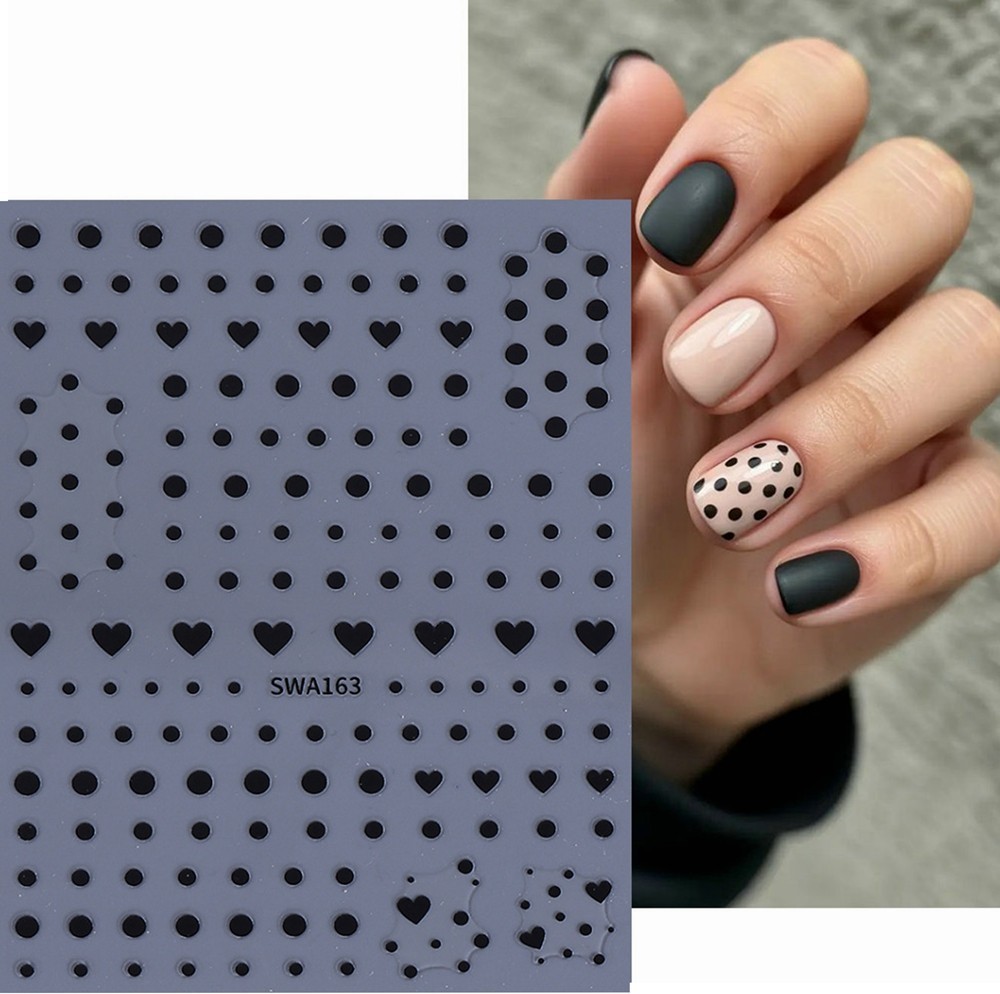 Polka Dots Nail Art Stickers Small Hearts Black White 2 Colors