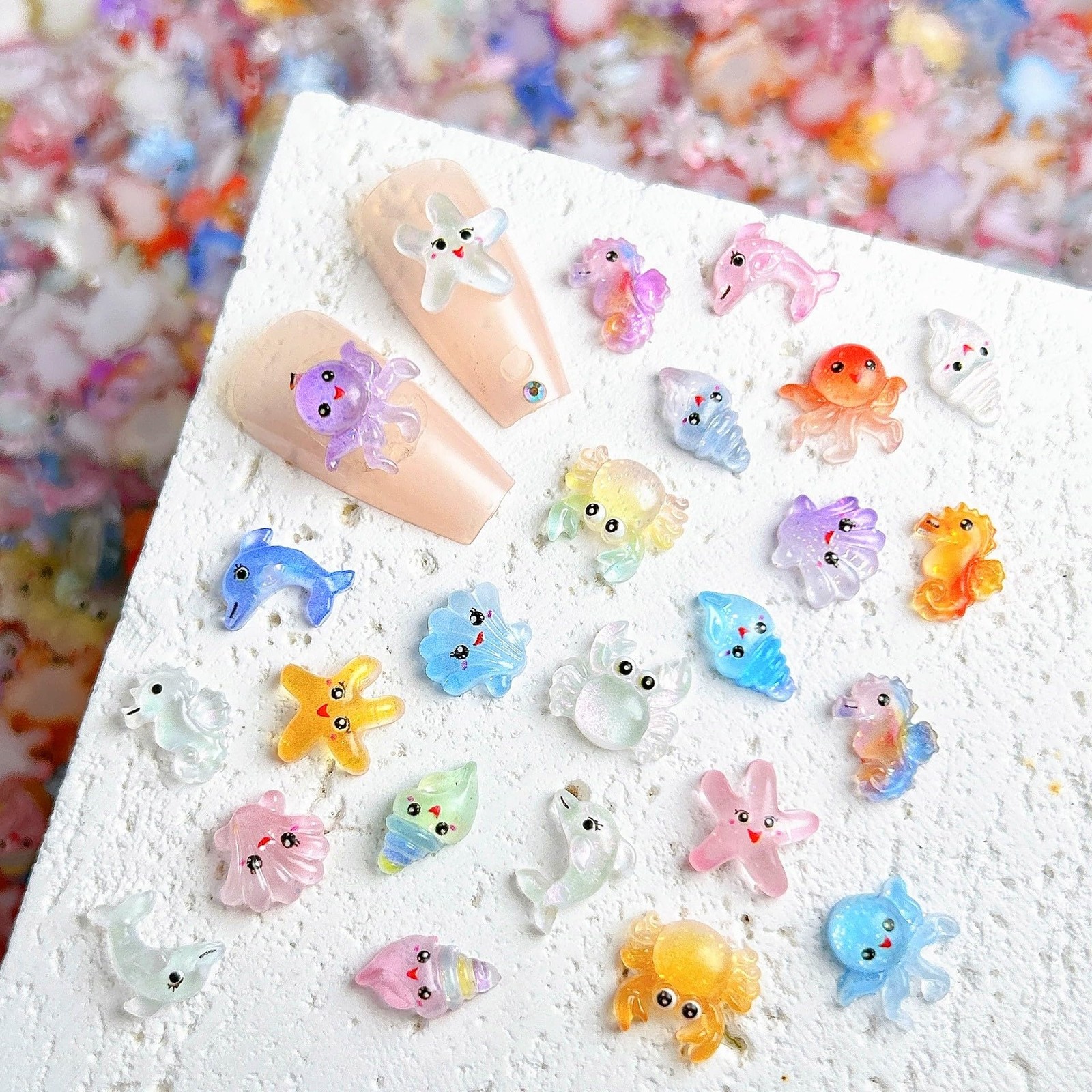 Tephrent 200pc Resin Nail Charms Gold Sea Animals