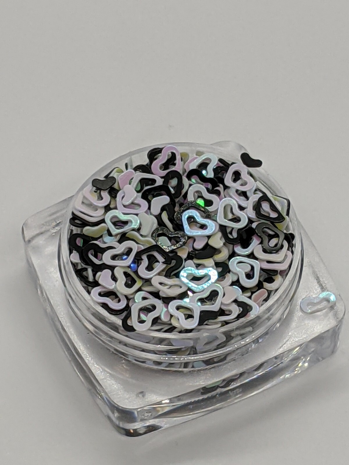 Black & White Hollow Heart Mix, Nail Art Embellishment Sequins, UK Seller