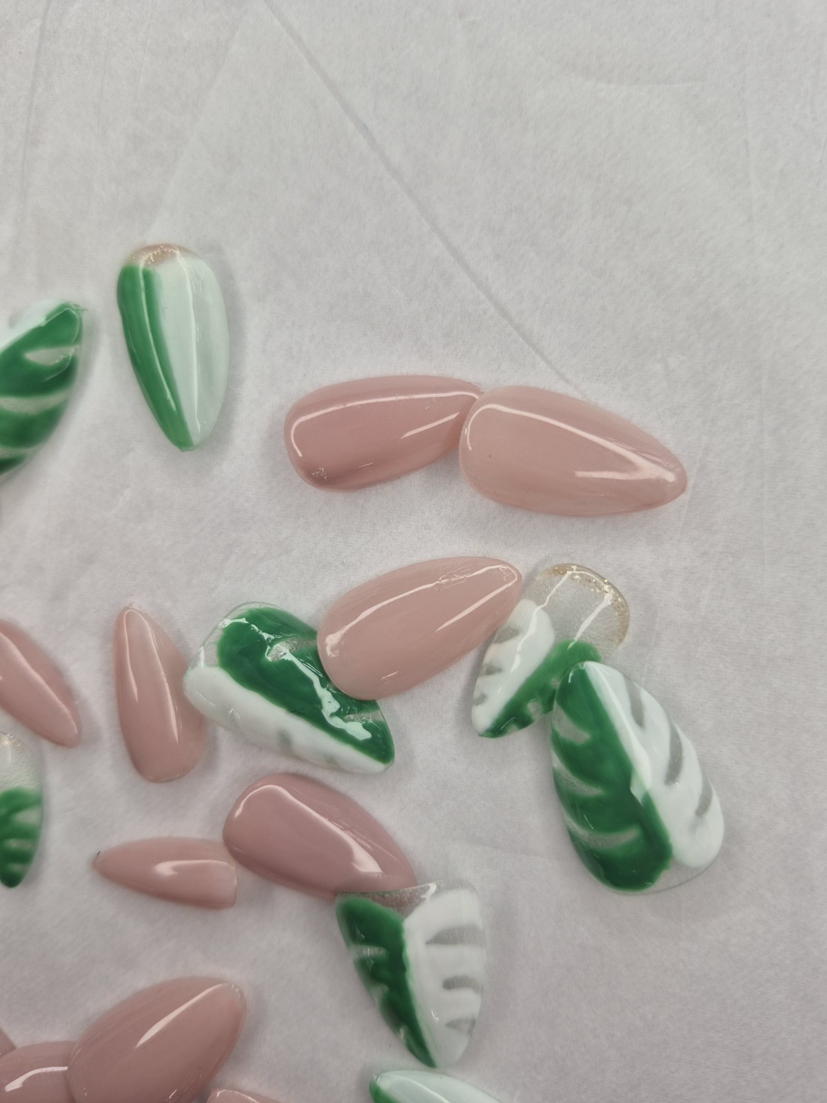Shiny Nude Clear Monstera Albo Plant Press On Nails
