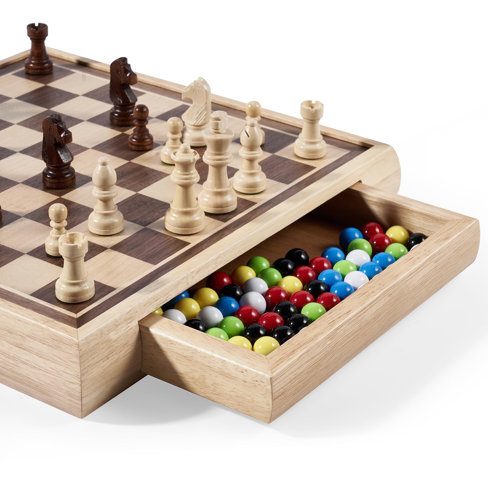 VAMSLOVE 13″ Chess Chinese Checkers 13x13x2 inches, Multi-color, Black, White