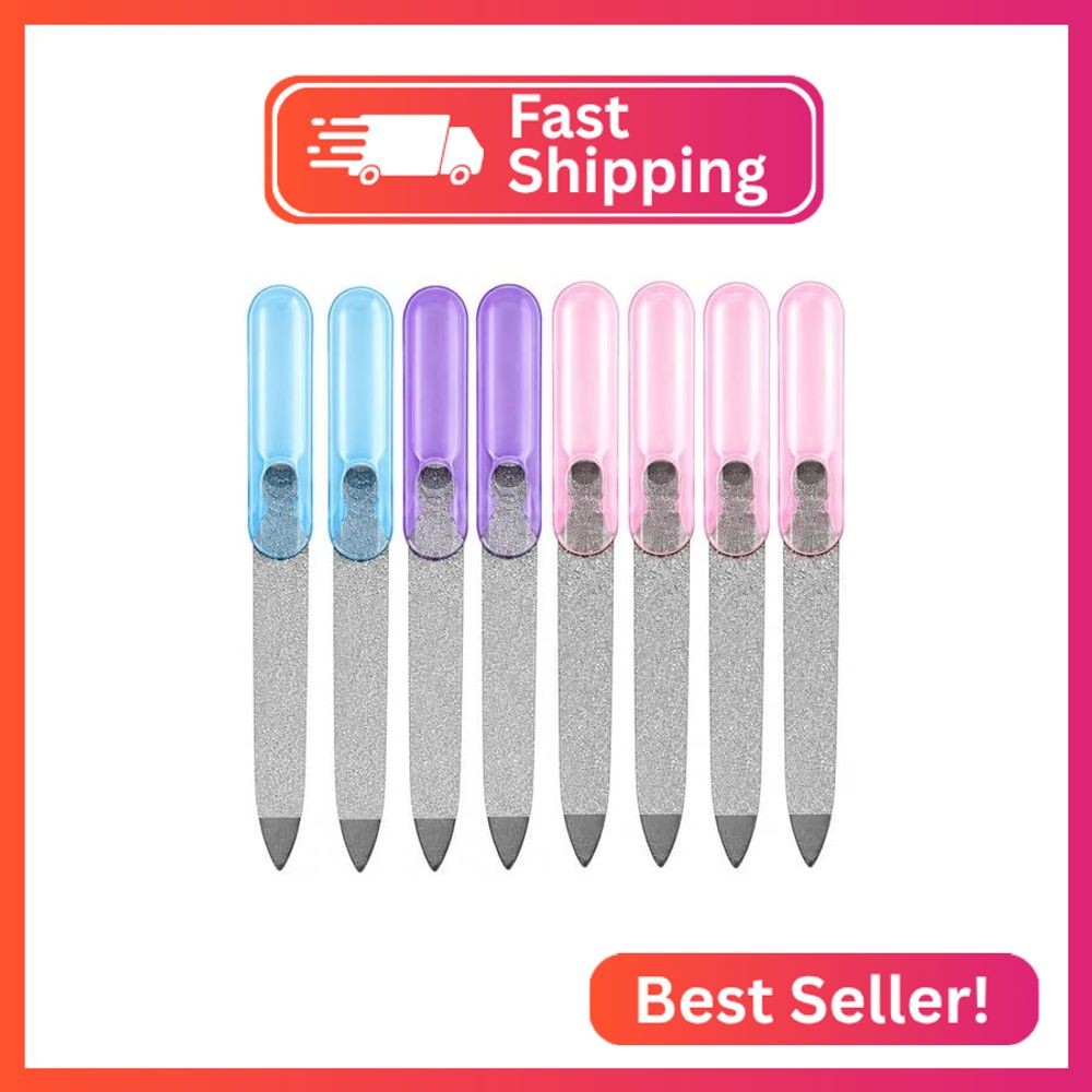LUXXII 8 Pack Stainless Steel Sapphire Metal Nail File, 3.5 Inch Metal Nail File