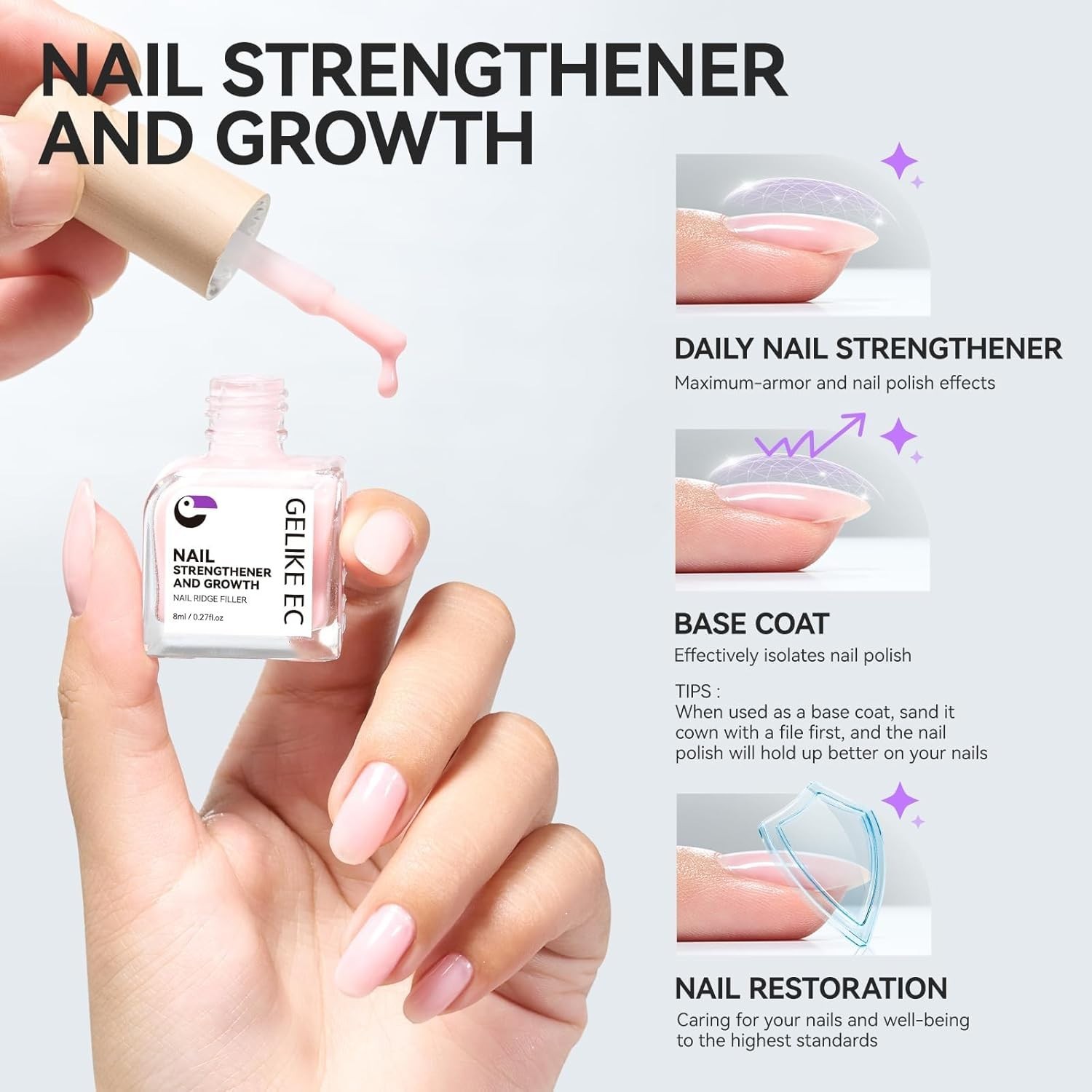 Transform Damaged Nails with 8-in-1 Protein Ridge Filler Gel – Pink, 0.05 Fl Oz