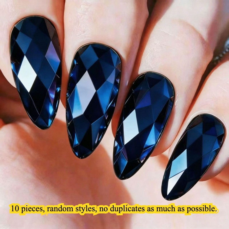 Long Round Almond Fake Nails Metallic Mirror Shimmer 3D Laser Glue on Nail Lot