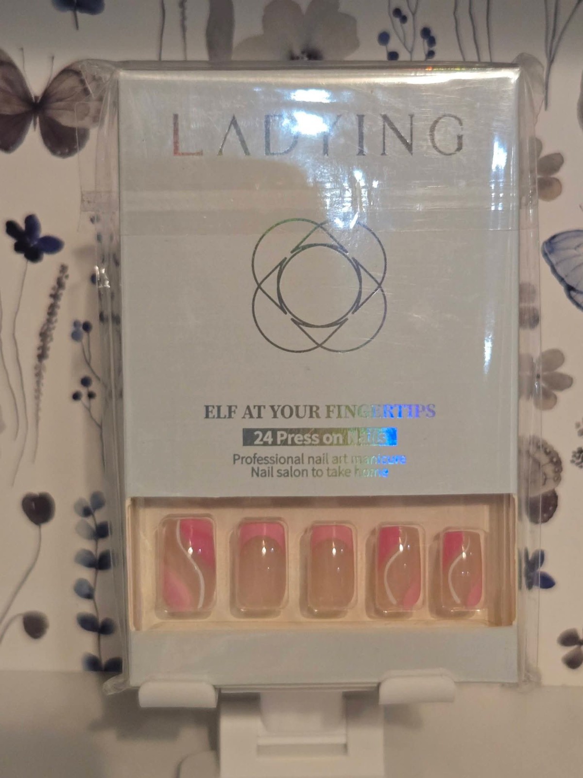 LADING 24 Press-On Nails Pink & Beige French Pre-Designed Nail Art for Finger