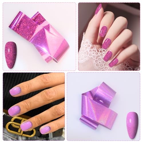 Nail Foil Transfer Sticker Kit – 10 Rolls Solid Color Sheets for Nail Art Pink