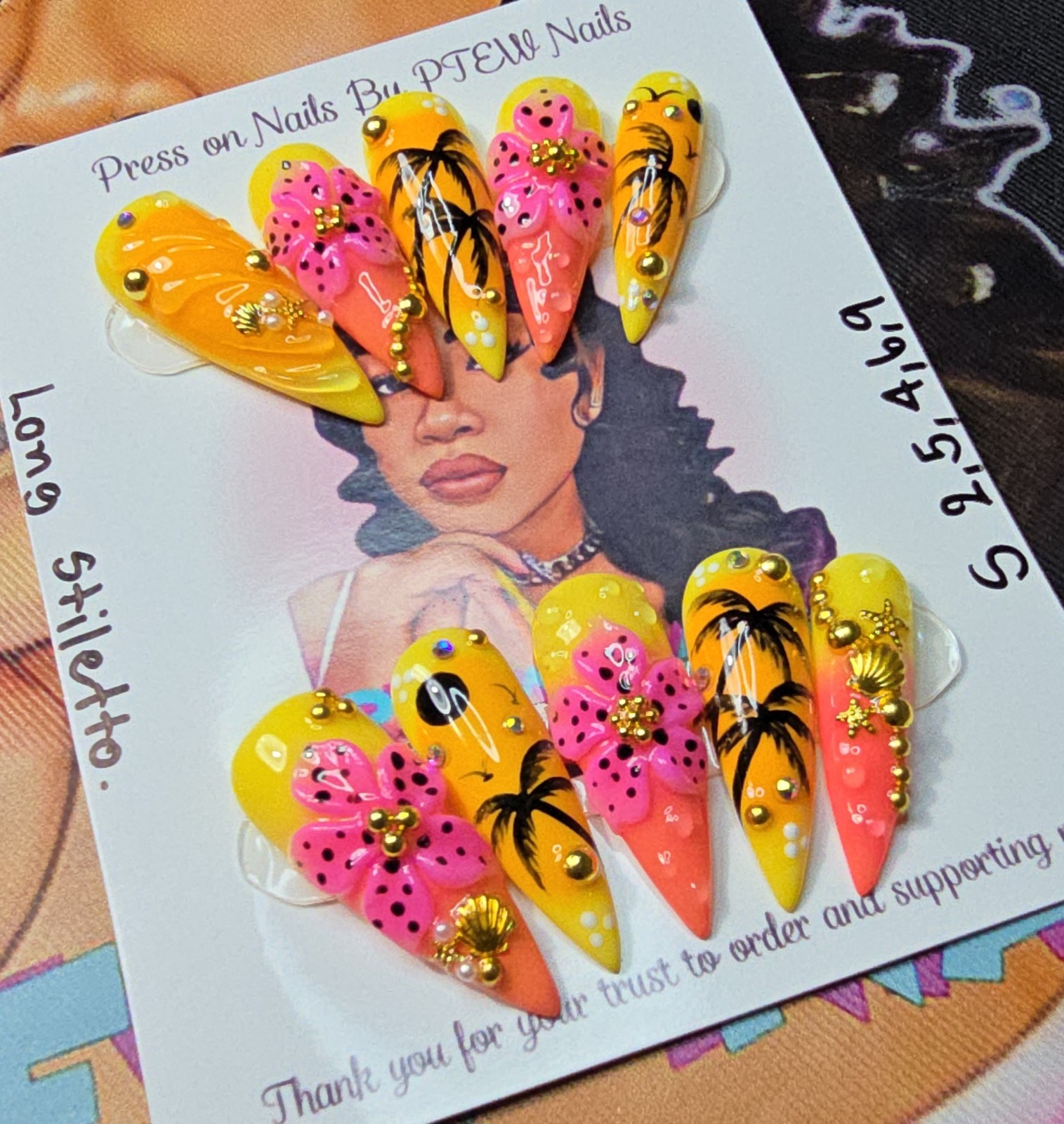 Handmade Gel Press On Nails, Small Size 2,5,4,6,9 Long Stiletto