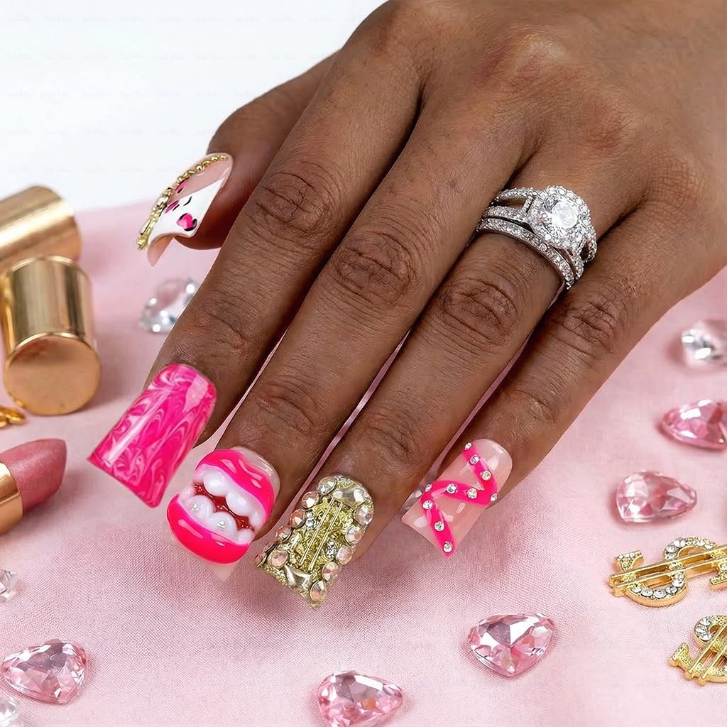 IntoVibes 10 Pieces Luxury Acrylic Press On Nails Short Handmade Duck Nails, …