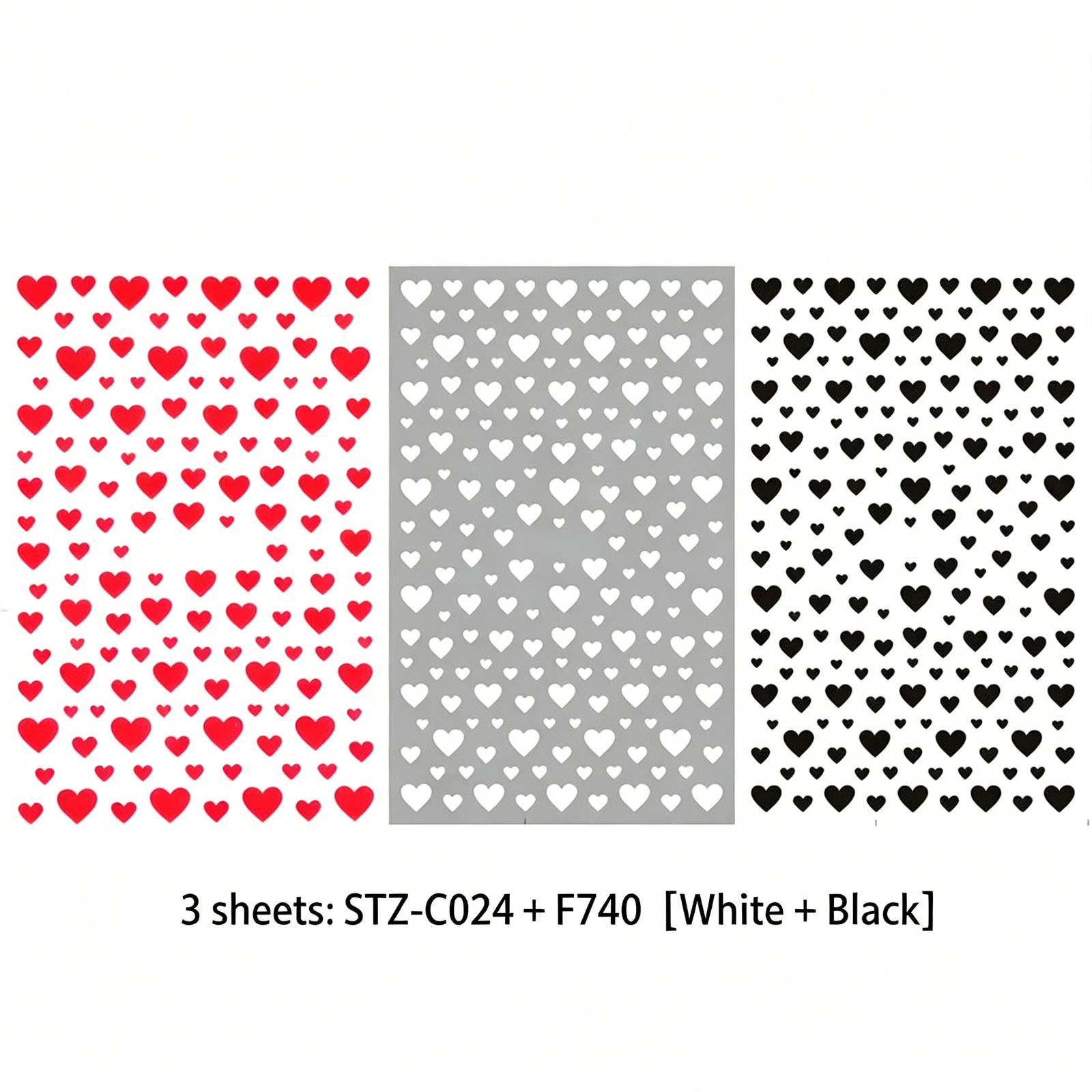 Internet Celebrity Heart Nail Stickers, Mini French Black White Red Multi-Size H