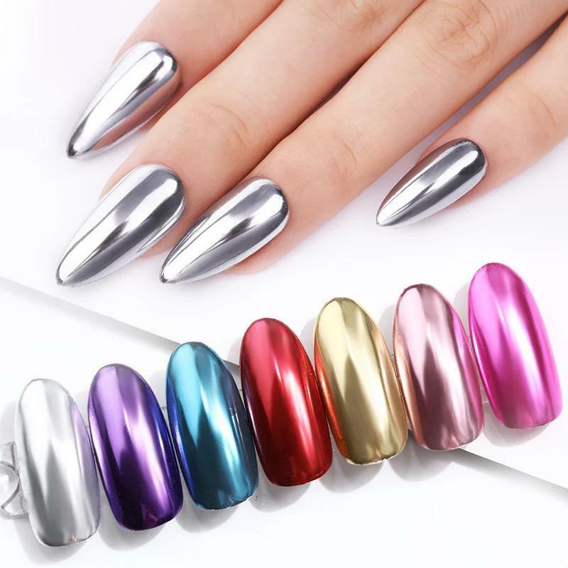 MIRROR CHROME NAIL POWDER COLOURS UNICORN ROSE GOLD BLUE PINK RED EFFECT PIGMENT
