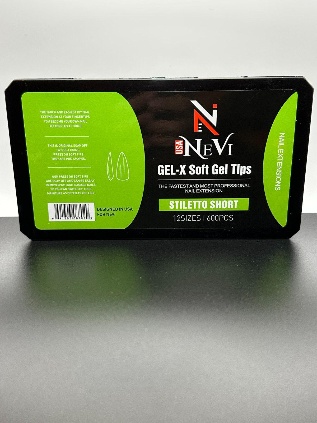 Gel-X Soft Gel Tips NeVi Natural Stiletto Short Box of Tips 600 Gel-X Tips