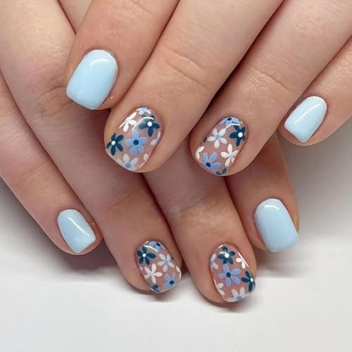 144 Pcs Flower Press on Nails – Short Square Fake Nails – Spring False Style-2