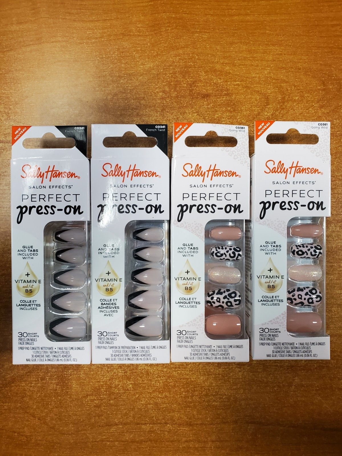 4 Pk: Sally Hansen Perfect Mani Press On Nails C0341/C0361 Short Coffin -5D-3258