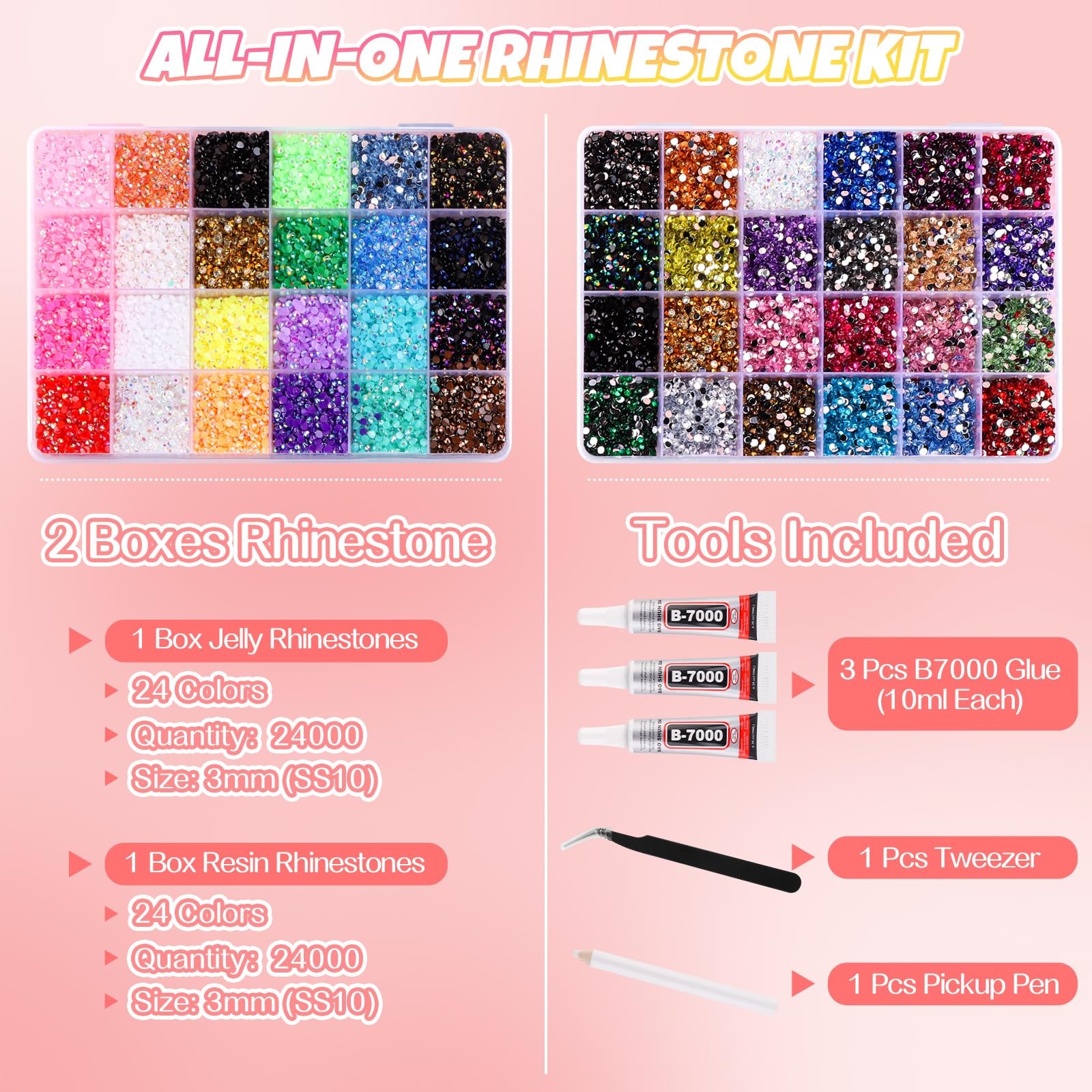 48000Pcs 48 Colors Jelly Rhinestones for Bedazzling and Diamond Art,3mm Resin…