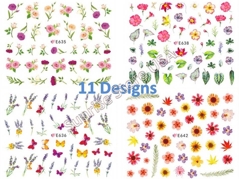 3D Nail Art Sticker Flower Leaves Rose Lavender Butterfly Floral Decals Manicure