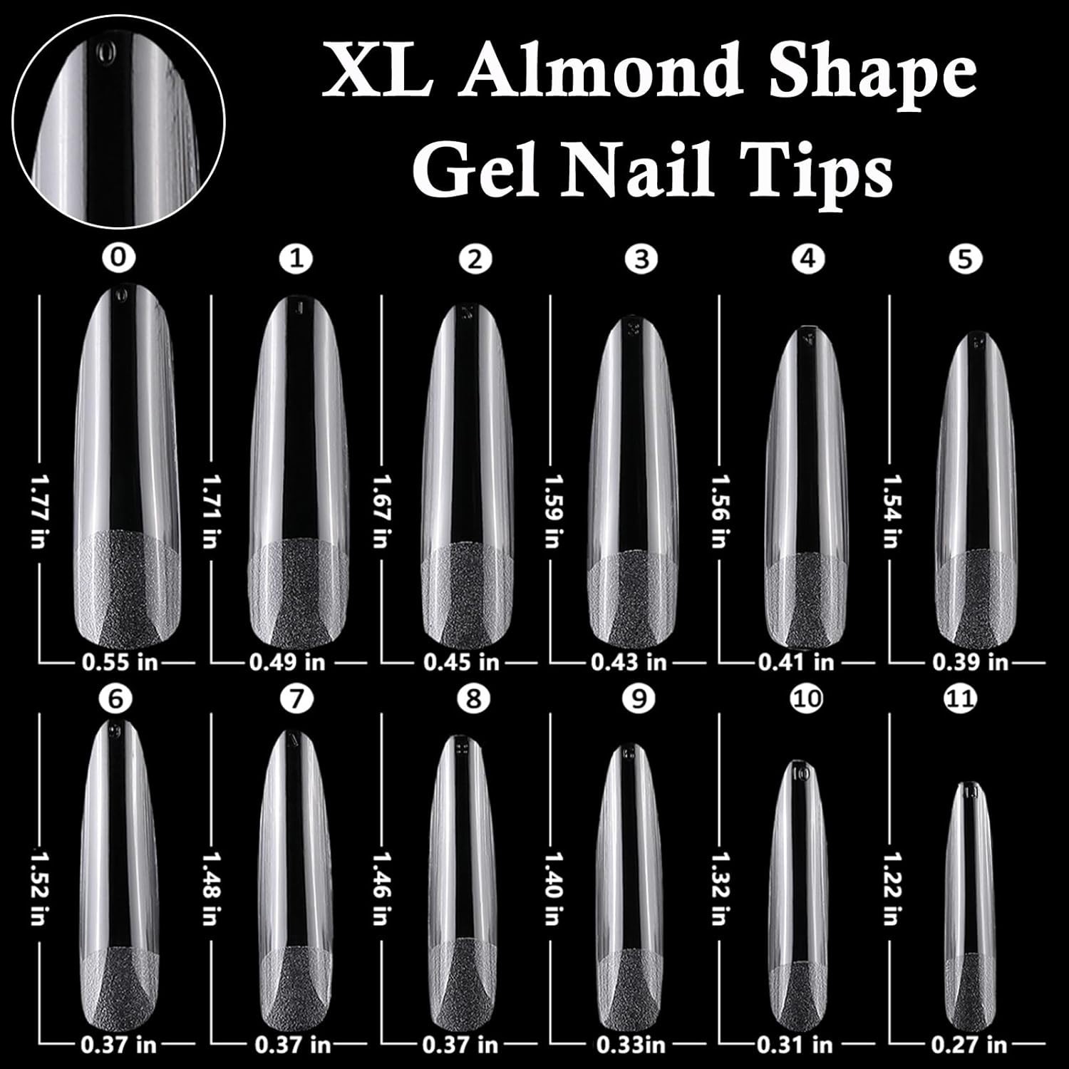 240Pc XXL Almond Gel Nail Tips Extra Long Clear Oval Fake Nails 12 Sizes Full Co