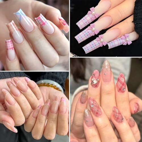 10 Rolls Plaid Nail Art Transfer Foil Checkered Designs Holographic Pink Plaid