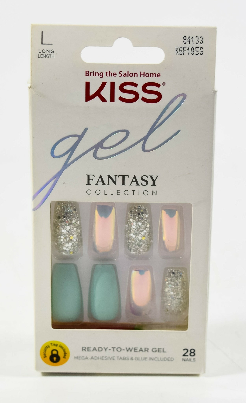 Kiss GEL FANTASY Ready to Wear LONG 84133 KGF1056 Mint Green HOLO silver Glitter