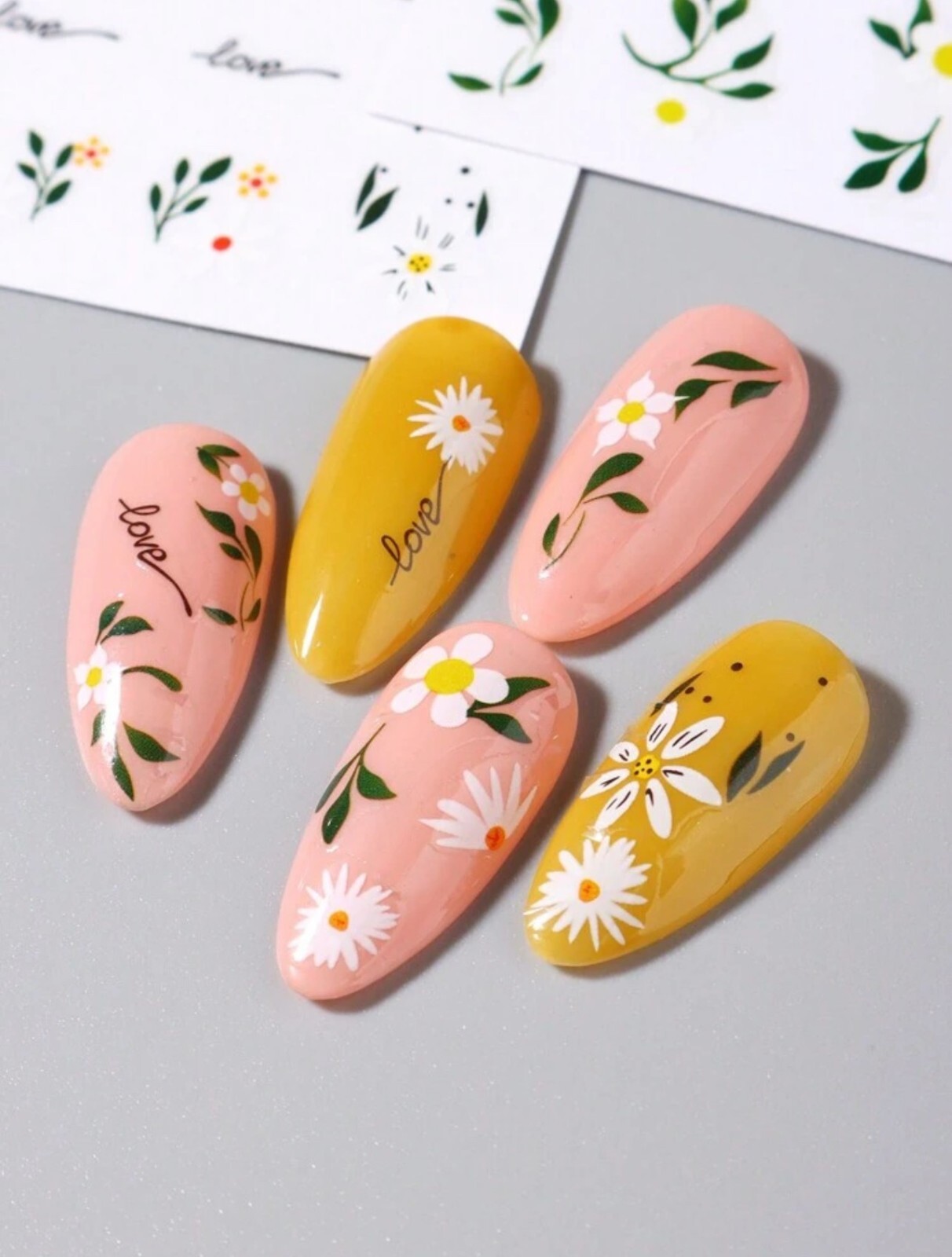 Nail Art Stickers Decals Spring Summer Flowers Floral Daisy Fern Leaf