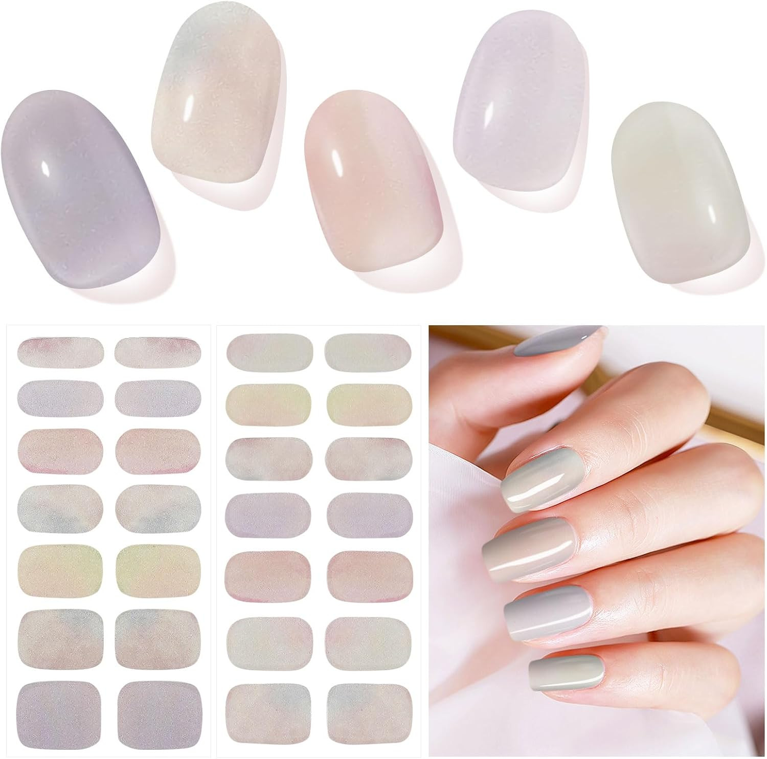 28Pcs Semi Cured Gel Nail Strips (Sliver Glitter), Gel Nail Stickers Work with A