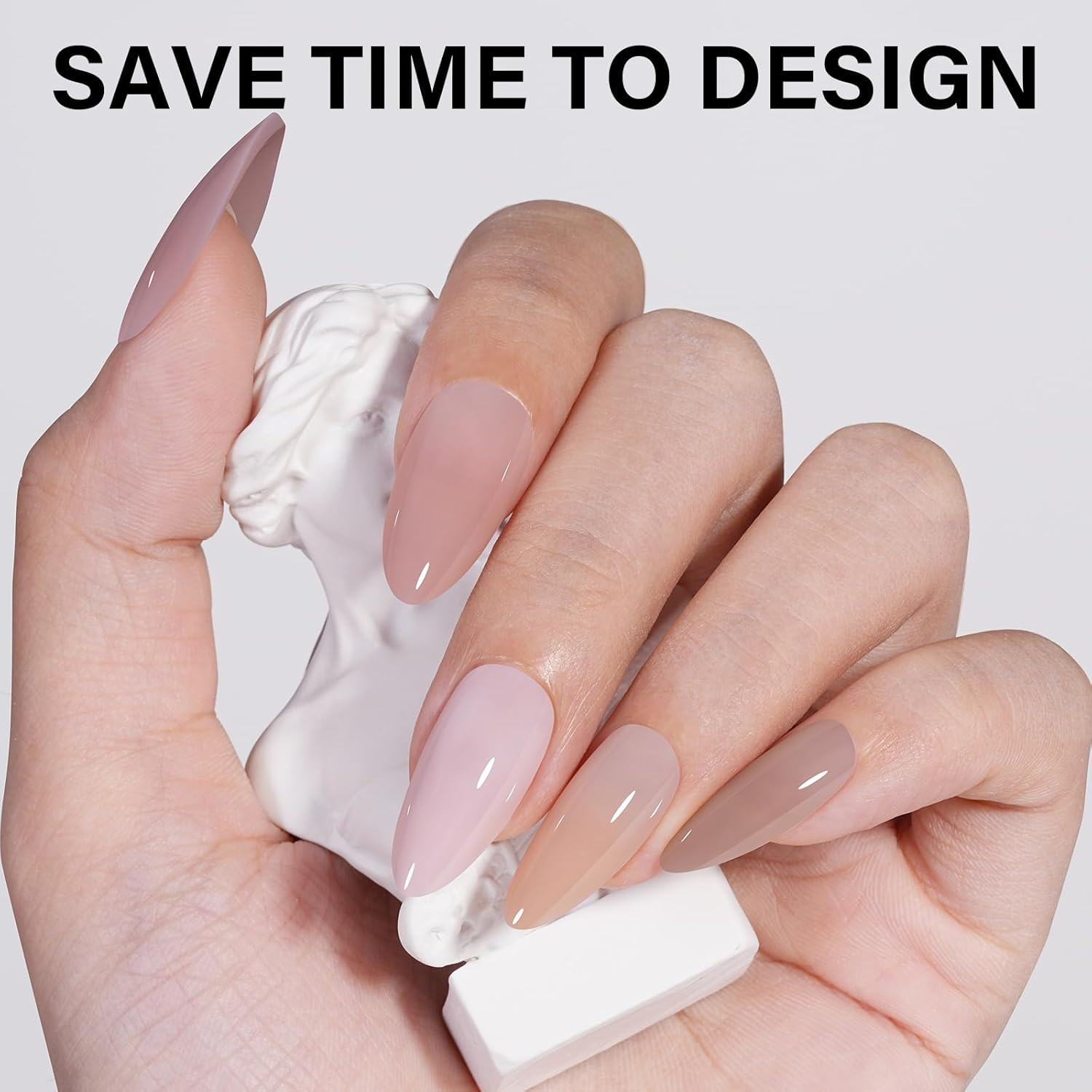 AILLSA Press on Nails Almond 140 PCS Fake Nails 4 in 1 Medium Glossy Nude Nails