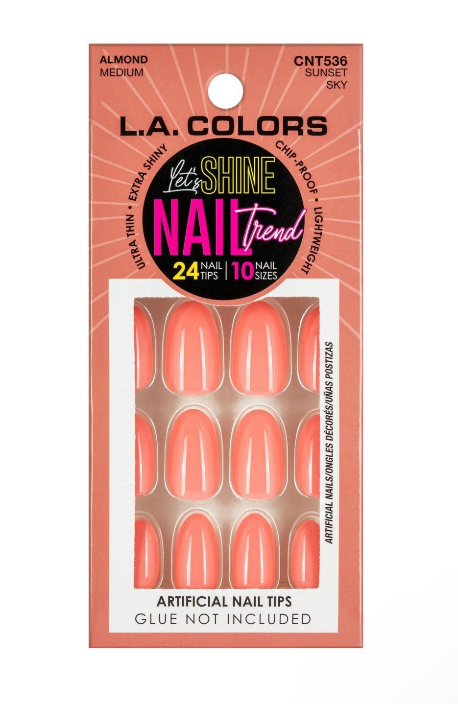 L.A. Colors Let’s Shine Press On Nail Trend Sunset Sky Almond Medium Length